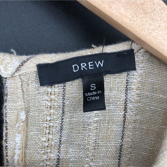 Drew Women's Sleeveless Striped Linen Blend Jumpsuit S Tan Belted Bohemian Artsy - Picture 3 of 8